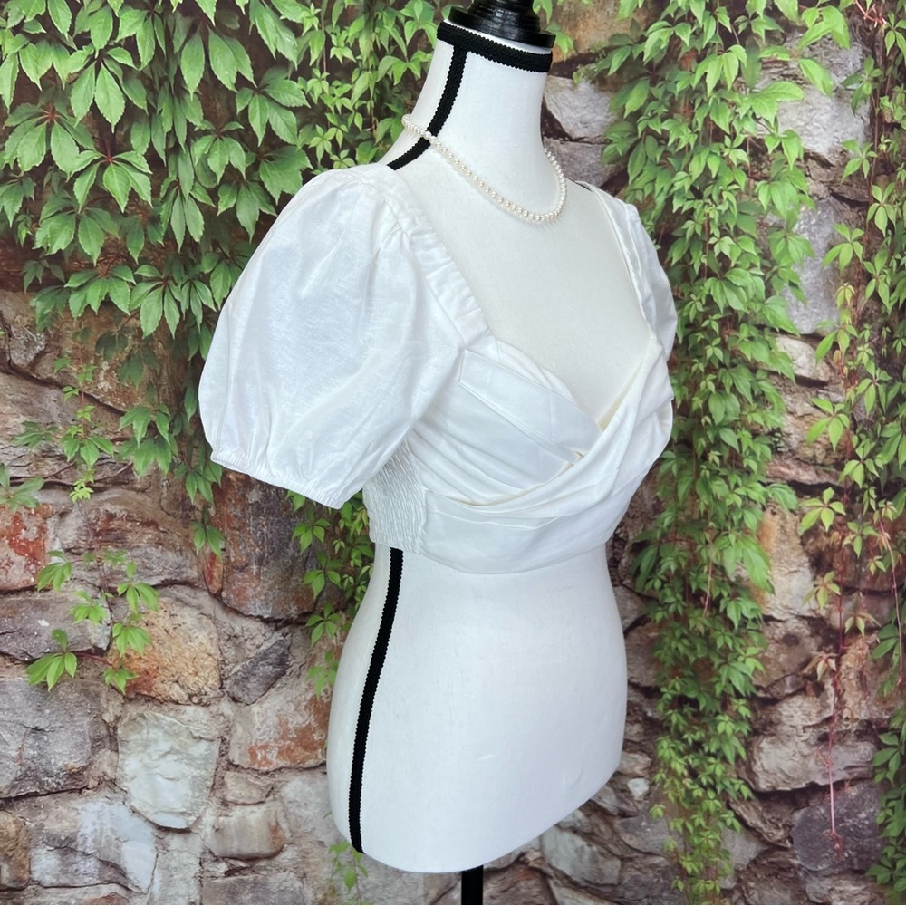 HELLO MOLLY Cottagecore White Wrap Crop Top with Shirred Back, S/4 - Picture 9 of 10